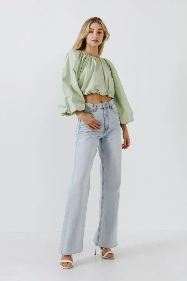 ENGLISH FACTORY Tops*- Cropped Blouson Long Sleeve Top