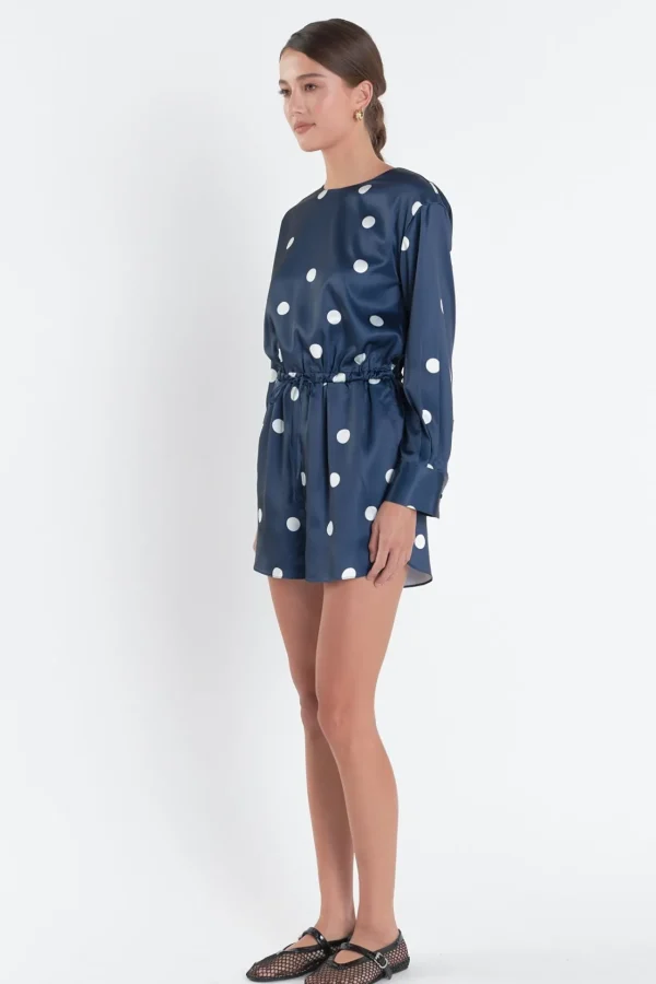 ENGLISH FACTORY Tops*- Dot Printed Satin Romper DARKNAVY/OFFWHITE