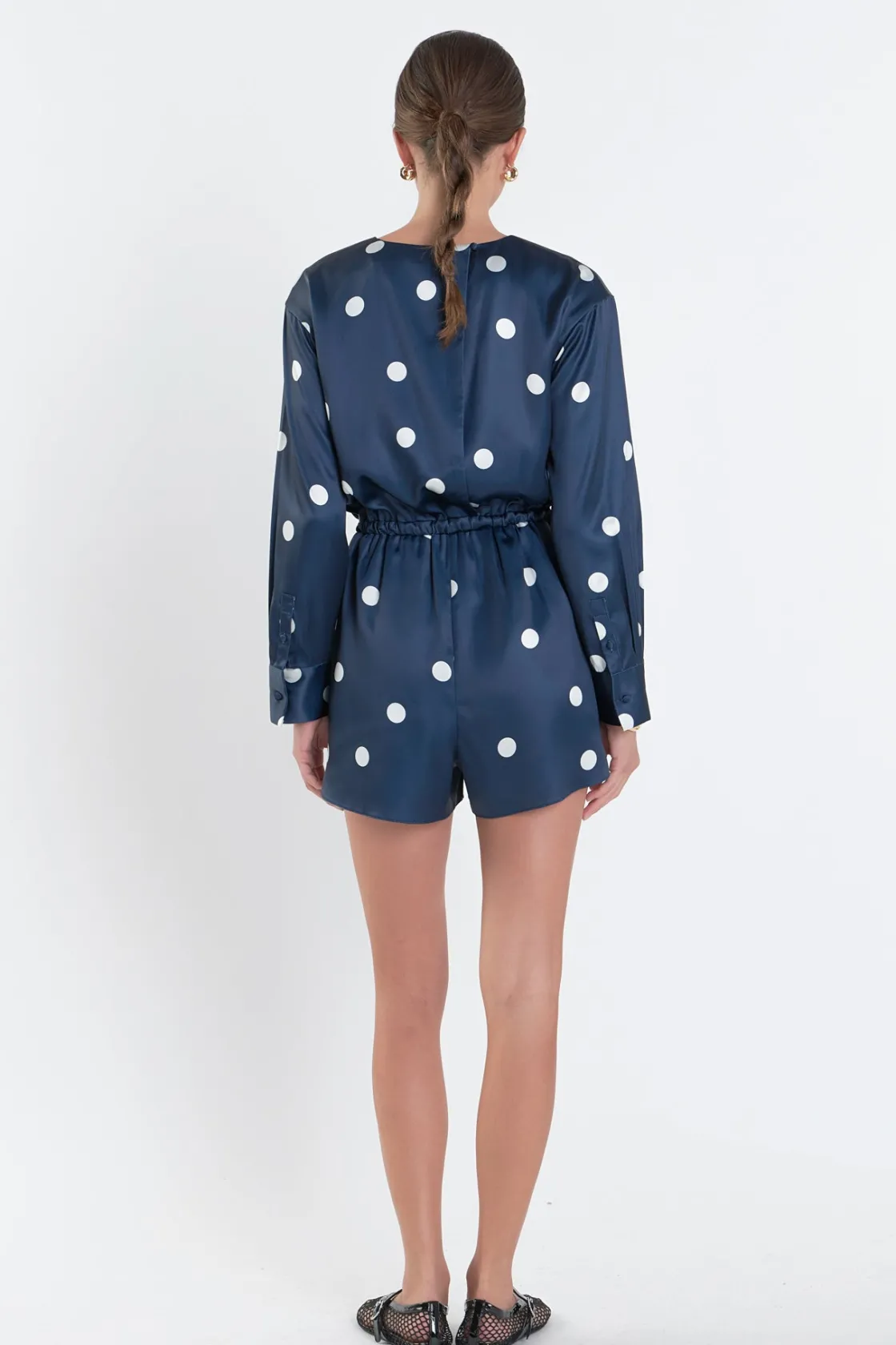 english_factory__dot_prin_2.webp ENGLISH FACTORY Tops*- Dot Printed Satin Romper DARKNAVY/OFFWHITE