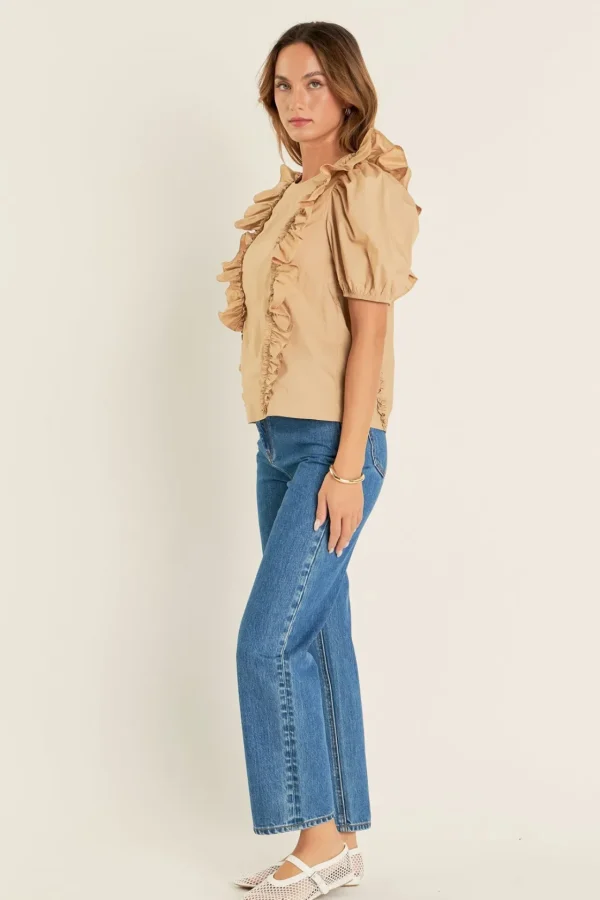 ENGLISH FACTORY Tops*- Double Ruffle Poplin Puff Sleeve Shirt