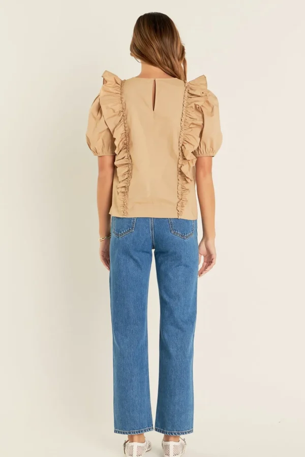 ENGLISH FACTORY Tops*- Double Ruffle Poplin Puff Sleeve Shirt