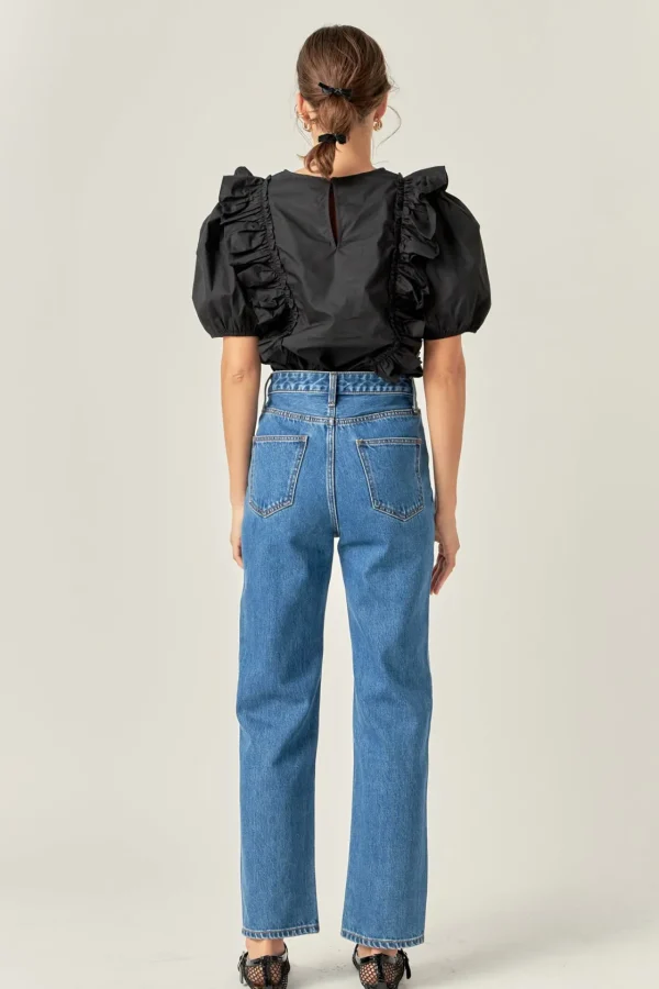 ENGLISH FACTORY Tops*- Double Ruffle Poplin Puff Sleeve Shirt