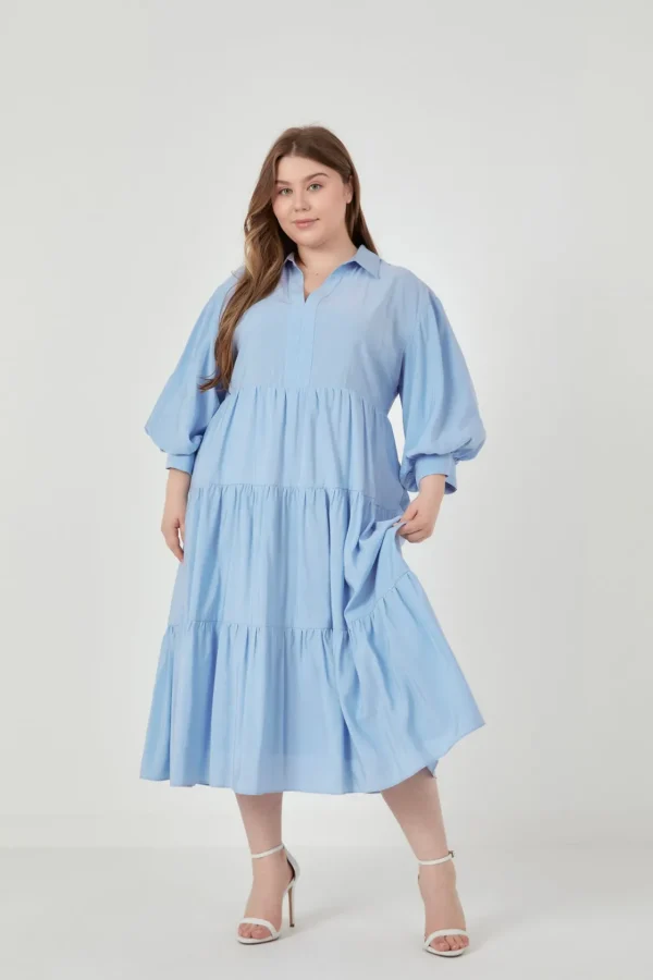 ENGLISH FACTORY Tops*- Drop Shoulder Midi Dress POWDERBLUE