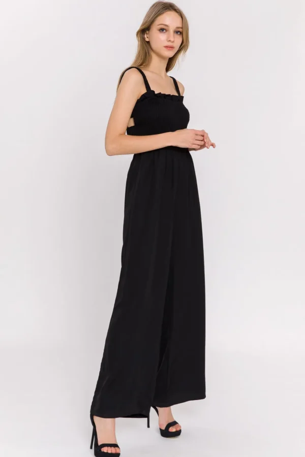 ENGLISH FACTORY Tops | One Pieces*- Elastic Strap Detail Jumpsuit BLACK