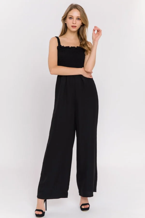 ENGLISH FACTORY Tops | One Pieces*- Elastic Strap Detail Jumpsuit BLACK