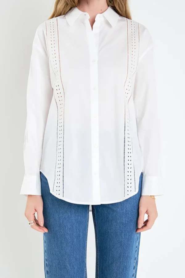 ENGLISH FACTORY Tops*- Embroidery Detail Shirt WHITE