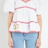 ENGLISH FACTORY Tops*- Embroidered Blouson Top IVORY/RED