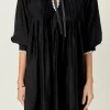 ENGLISH FACTORY Tops*- Embroidery Bow Detailed Mini Dress BLACK/WHITE