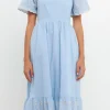 ENGLISH FACTORY Tops*- Embroidered Midi with Scalloped Hem LIGHTBLUE