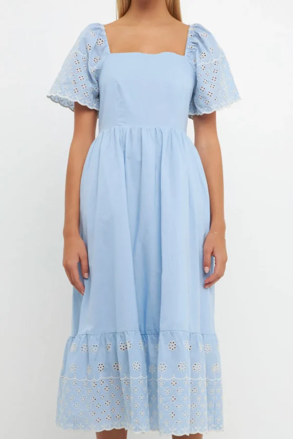 ENGLISH FACTORY Tops*- Embroidered Midi with Scalloped Hem LIGHTBLUE