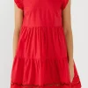 ENGLISH FACTORY Tops*- Embroidery Detail Mini Dress RED