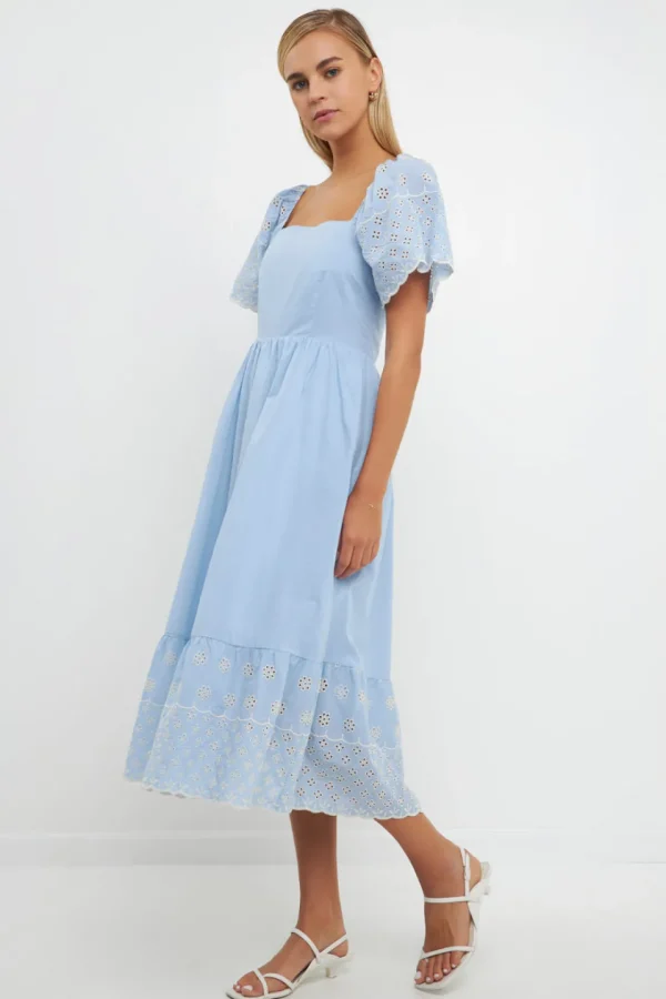 ENGLISH FACTORY Tops*- Embroidered Midi with Scalloped Hem LIGHTBLUE