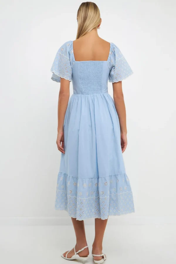 ENGLISH FACTORY Tops*- Embroidered Midi with Scalloped Hem LIGHTBLUE