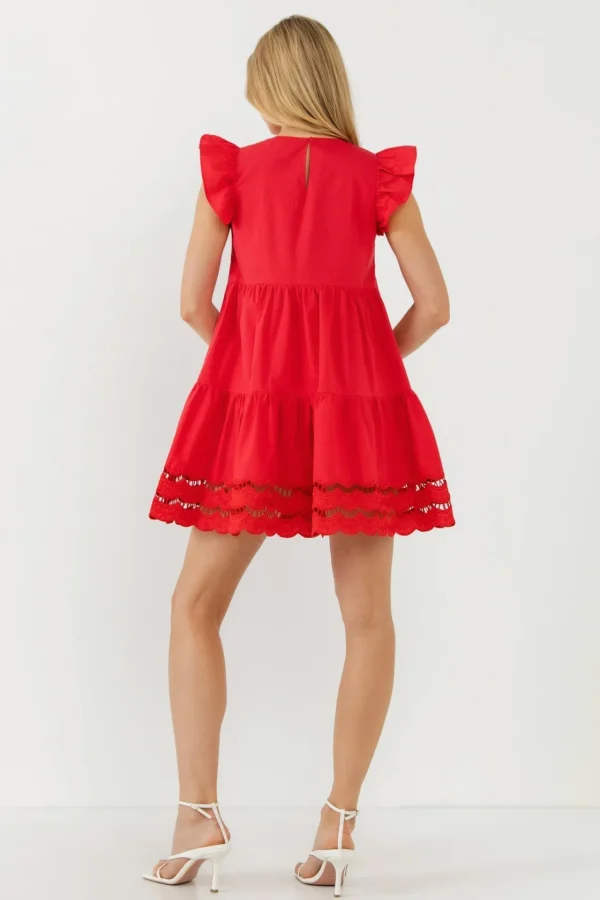 ENGLISH FACTORY Tops*- Embroidery Detail Mini Dress RED