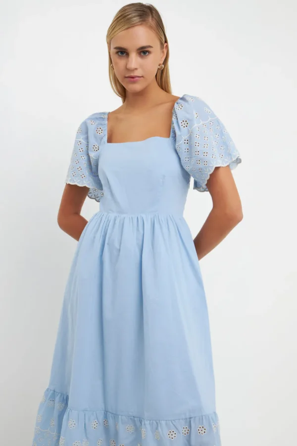ENGLISH FACTORY Tops*- Embroidered Midi with Scalloped Hem LIGHTBLUE