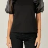 ENGLISH FACTORY Tops*- - Organza Sleeve Shirt BLACK