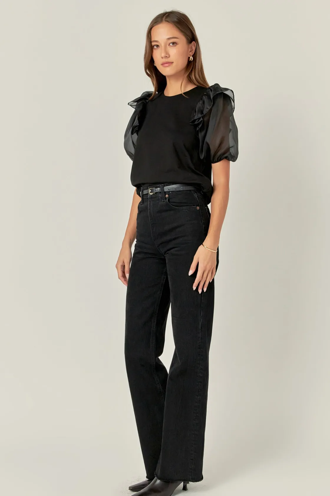 english_factory__english__1.webp ENGLISH FACTORY Tops*- - Organza Sleeve Shirt BLACK