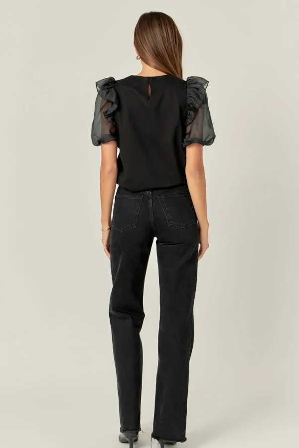 ENGLISH FACTORY Tops*- - Organza Sleeve Shirt BLACK