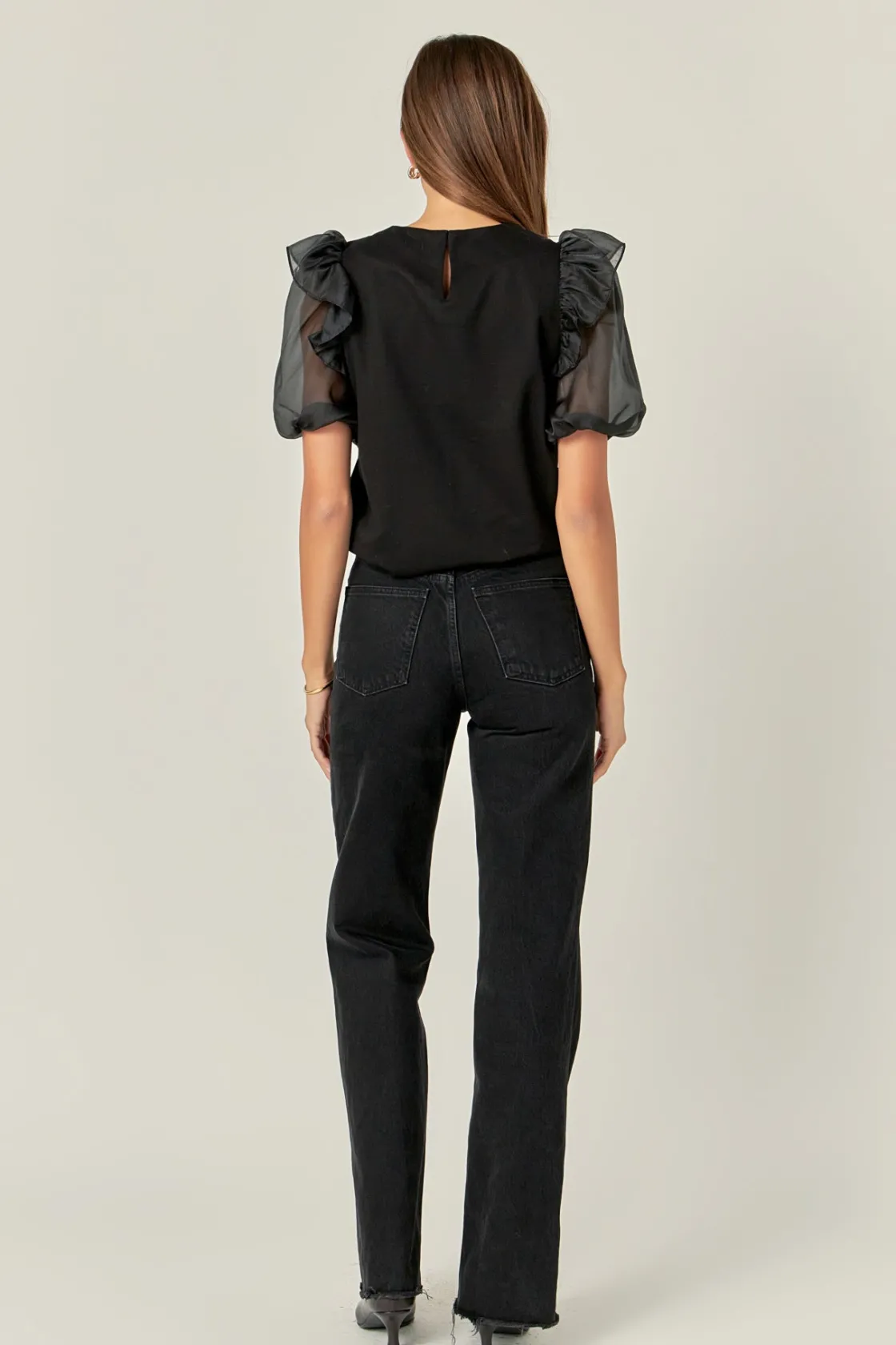 english_factory__english__2.webp ENGLISH FACTORY Tops*- - Organza Sleeve Shirt BLACK