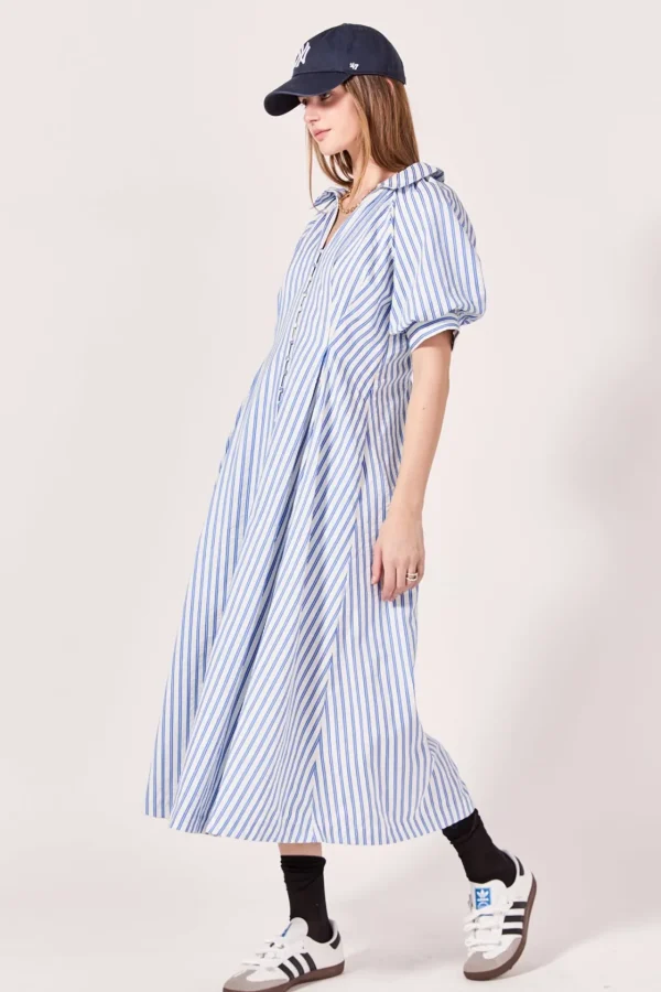 ENGLISH FACTORY Tops*- Everly Seersucker Striped Midi Dress BLUE
