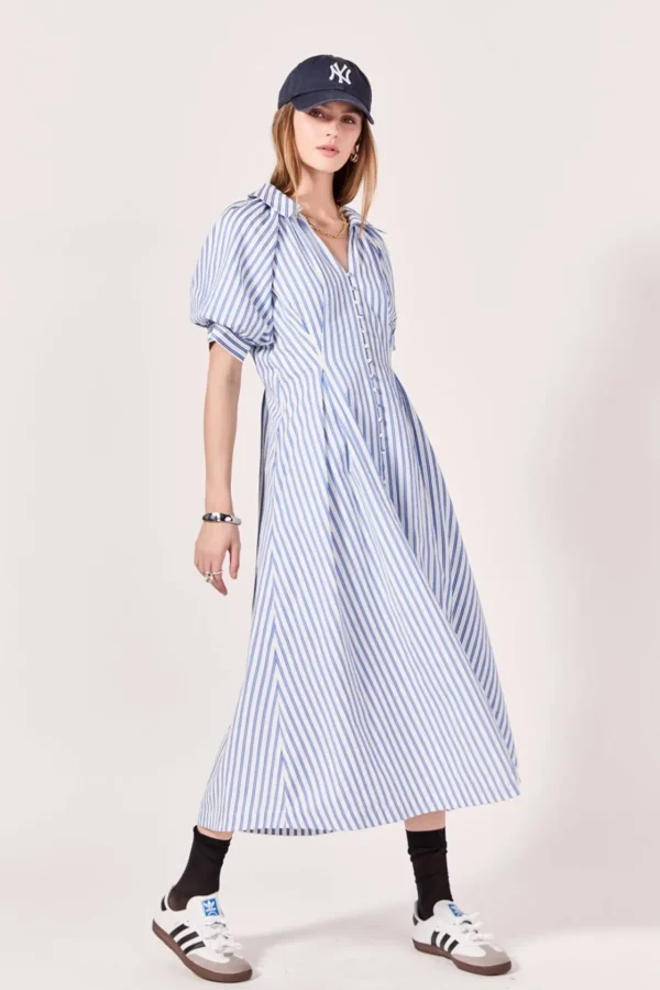 ENGLISH FACTORY Tops*- Everly Seersucker Striped Midi Dress BLUE