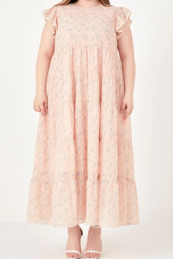 ENGLISH FACTORY Tops*- Eyelet Floral Tiered Maxi Dress CORALMULTI