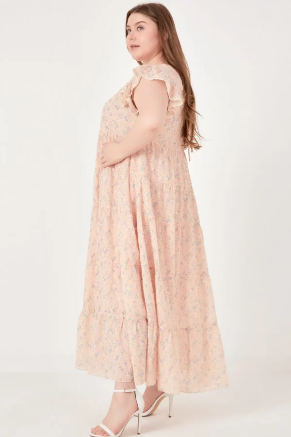 ENGLISH FACTORY Tops*- Eyelet Floral Tiered Maxi Dress CORALMULTI