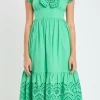 ENGLISH FACTORY Tops*- Eyelet Scallop Detail Midi Dress GREEN