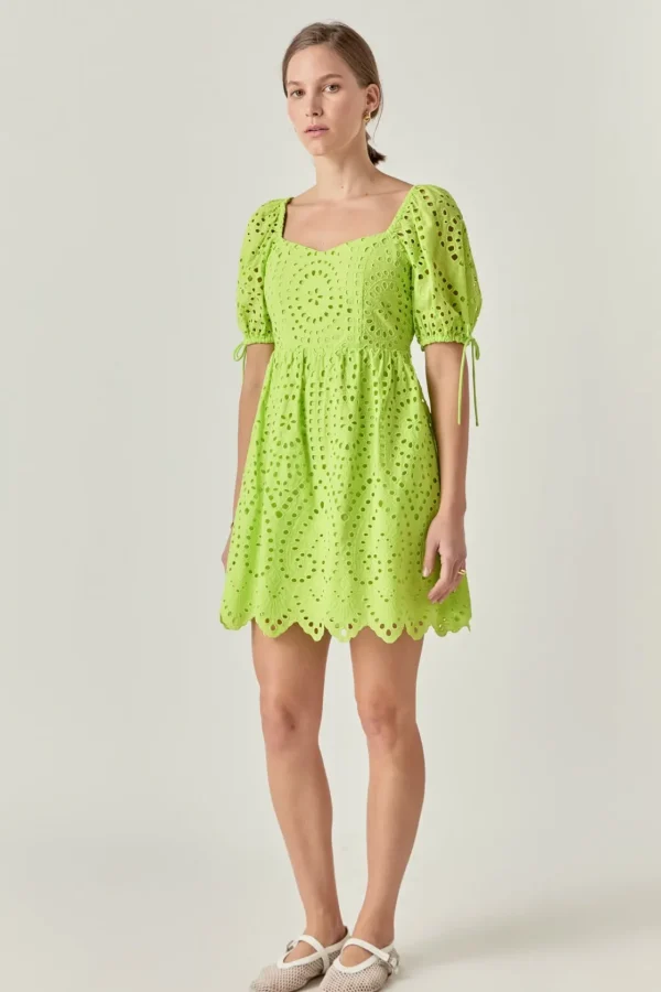 ENGLISH FACTORY Tops*- Eyelet Scallop Edge Mini Dress