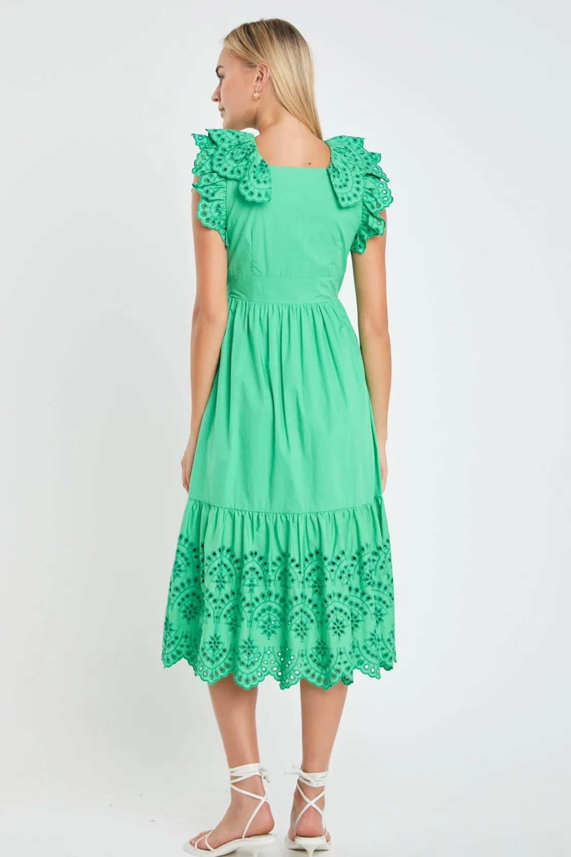 english_factory__eyelet_s_2-1.webp ENGLISH FACTORY Tops*- Eyelet Scallop Detail Midi Dress GREEN
