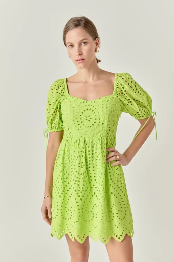 ENGLISH FACTORY Tops*- Eyelet Scallop Edge Mini Dress