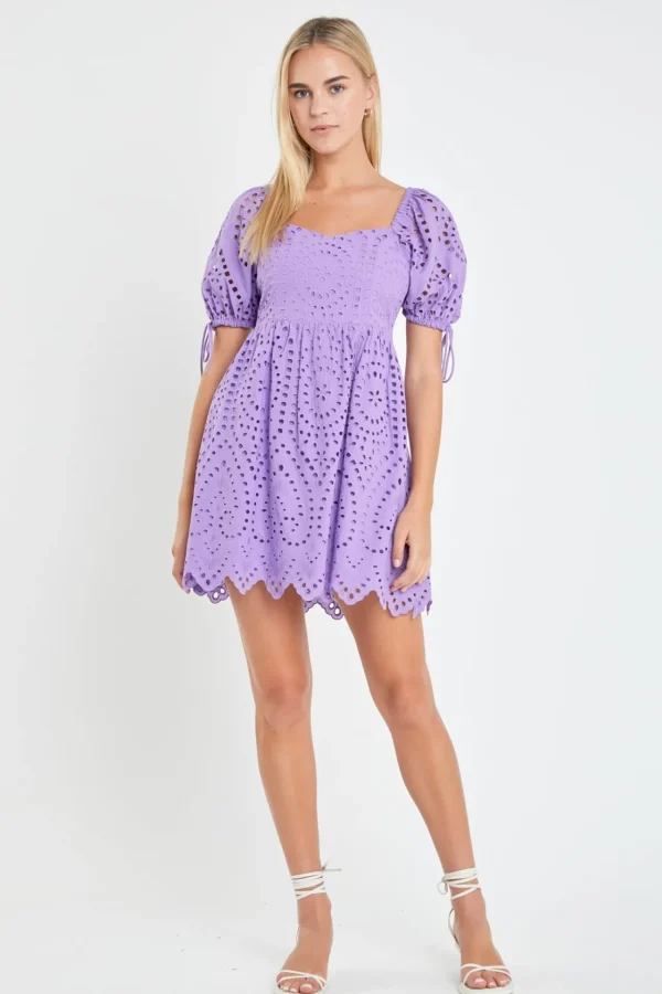 ENGLISH FACTORY Tops*- Eyelet Scallop Edge Mini Dress