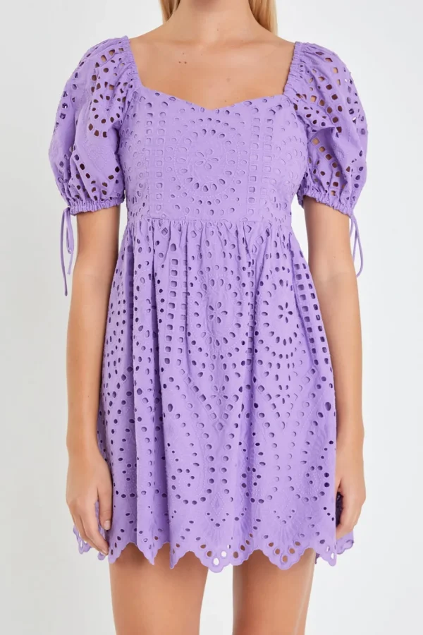 ENGLISH FACTORY Tops*- Eyelet Scallop Edge Mini Dress