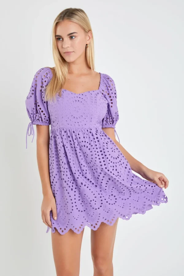 ENGLISH FACTORY Tops*- Eyelet Scallop Edge Mini Dress