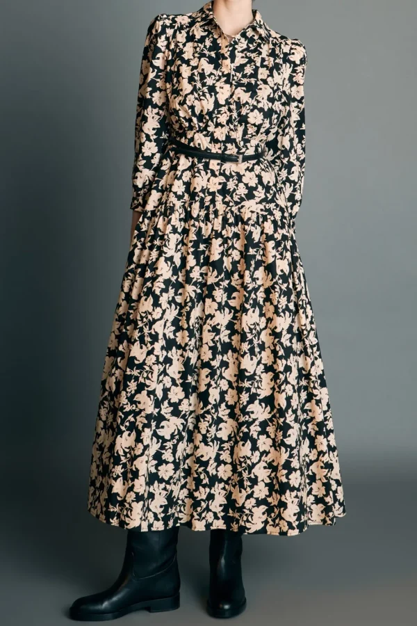 ENGLISH FACTORY Tops*- Fall Printed Midi Dress BLACKMULTI