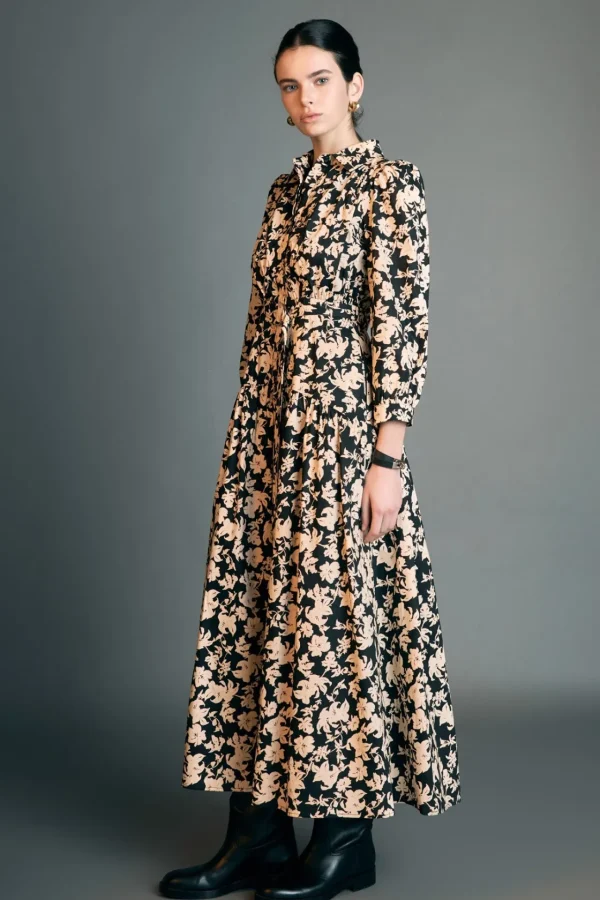 ENGLISH FACTORY Tops*- Fall Printed Midi Dress BLACKMULTI