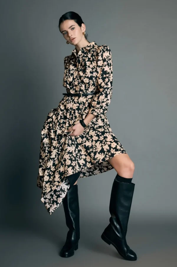 ENGLISH FACTORY Tops*- Fall Printed Midi Dress BLACKMULTI