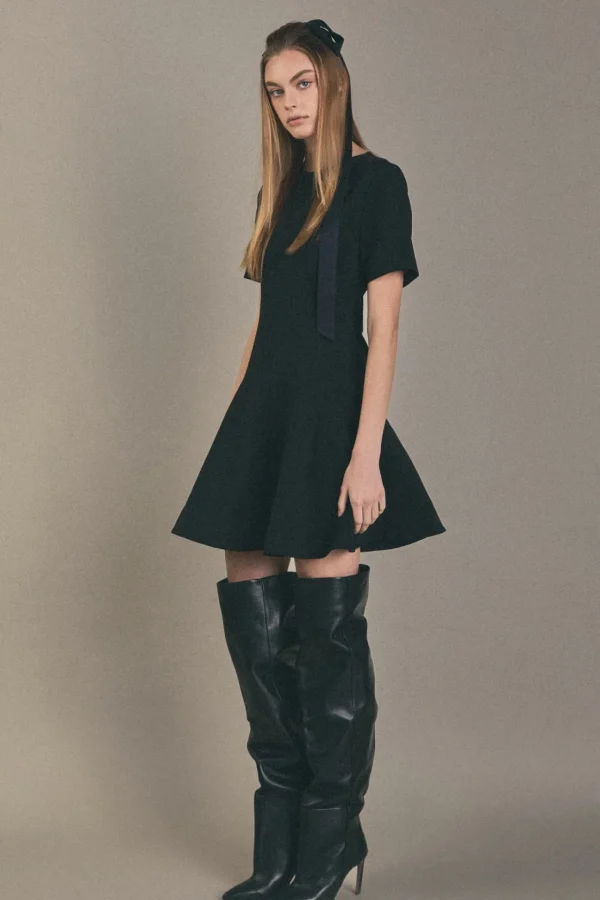 ENGLISH FACTORY Tops*- Flare Mini Dress BLACK