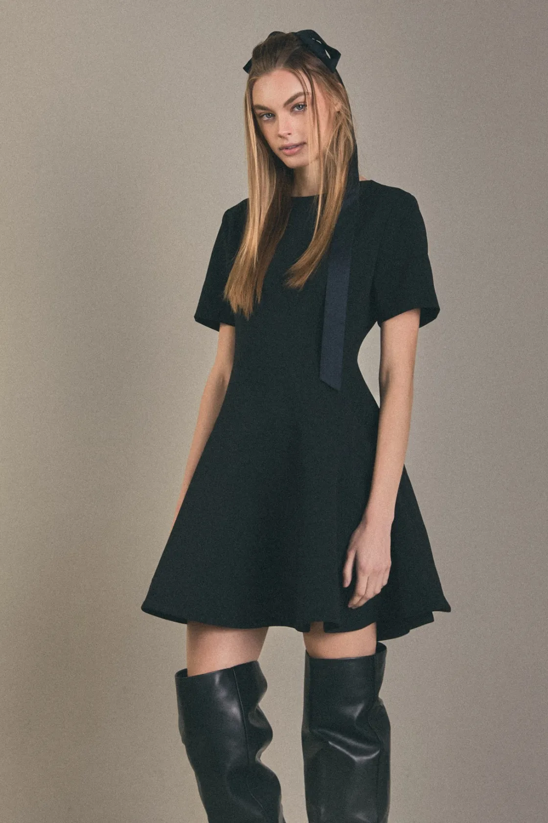 english_factory__flare_mi_3.webp ENGLISH FACTORY Tops*- Flare Mini Dress BLACK