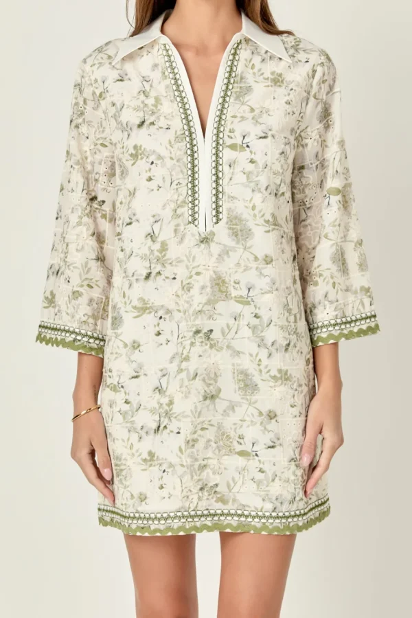 ENGLISH FACTORY Tops*- Floral Embroidery Mini Dress GREENMULTI