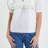 ENGLISH FACTORY Tops*- Floral Embroidered Short Sleeve Top