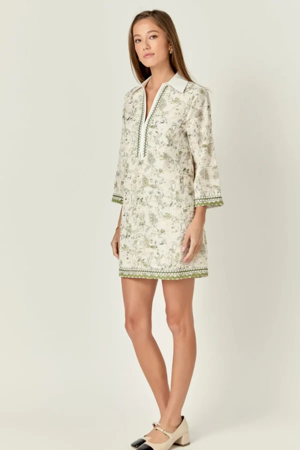 ENGLISH FACTORY Tops*- Floral Embroidery Mini Dress GREENMULTI