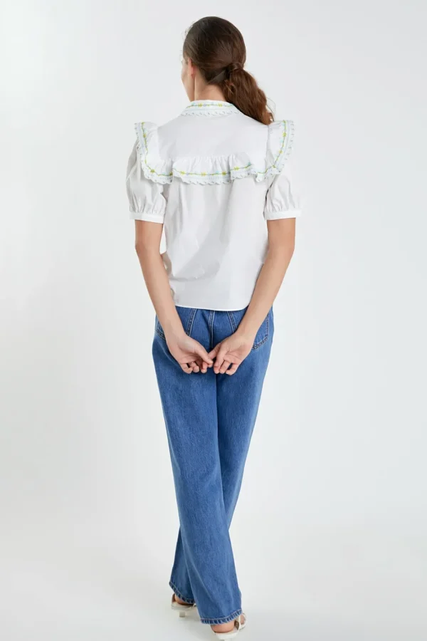 ENGLISH FACTORY Tops*- Floral Embroidered Short Sleeve Top