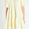 ENGLISH FACTORY Tops*- Floral Jacquard Tiered Midi High Low YELLOW