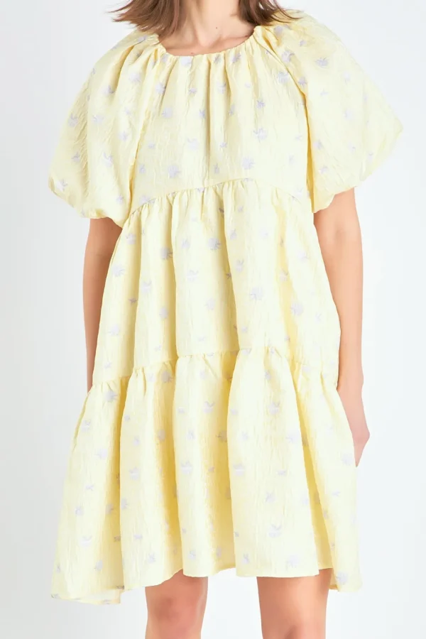 ENGLISH FACTORY Tops*- Floral Jacquard Tiered Midi High Low YELLOW