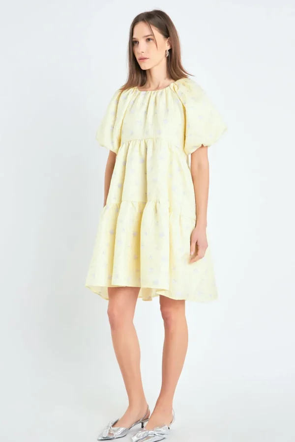 ENGLISH FACTORY Tops*- Floral Jacquard Tiered Midi High Low YELLOW
