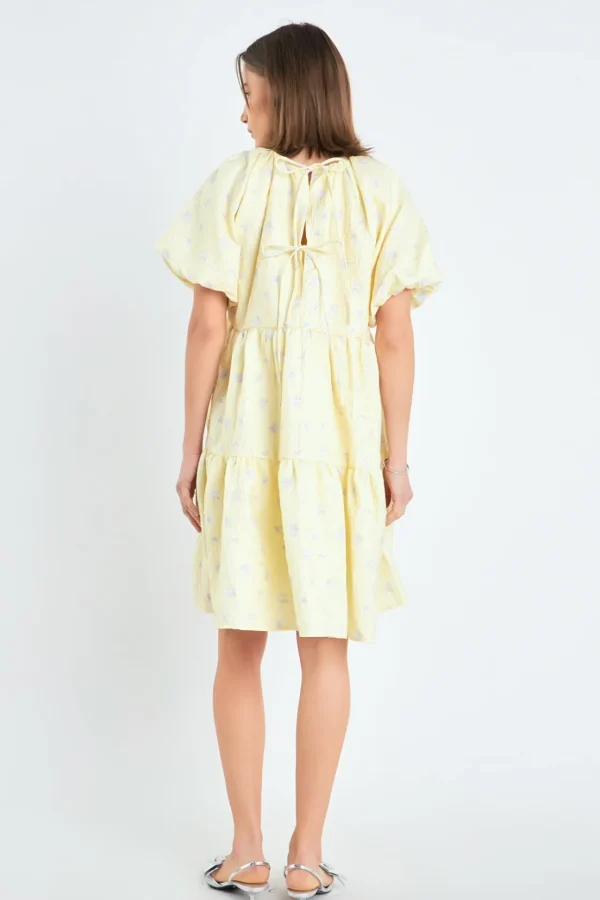 ENGLISH FACTORY Tops*- Floral Jacquard Tiered Midi High Low YELLOW