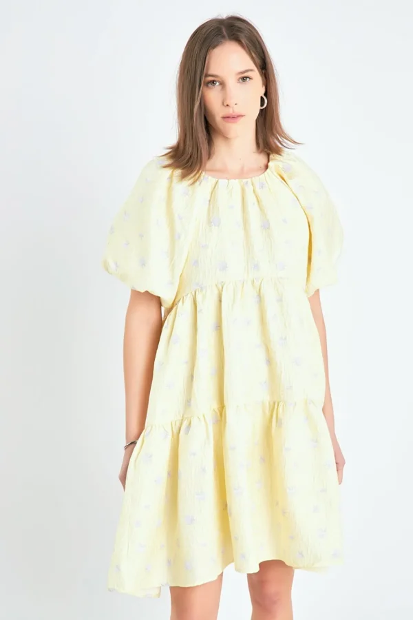 ENGLISH FACTORY Tops*- Floral Jacquard Tiered Midi High Low YELLOW