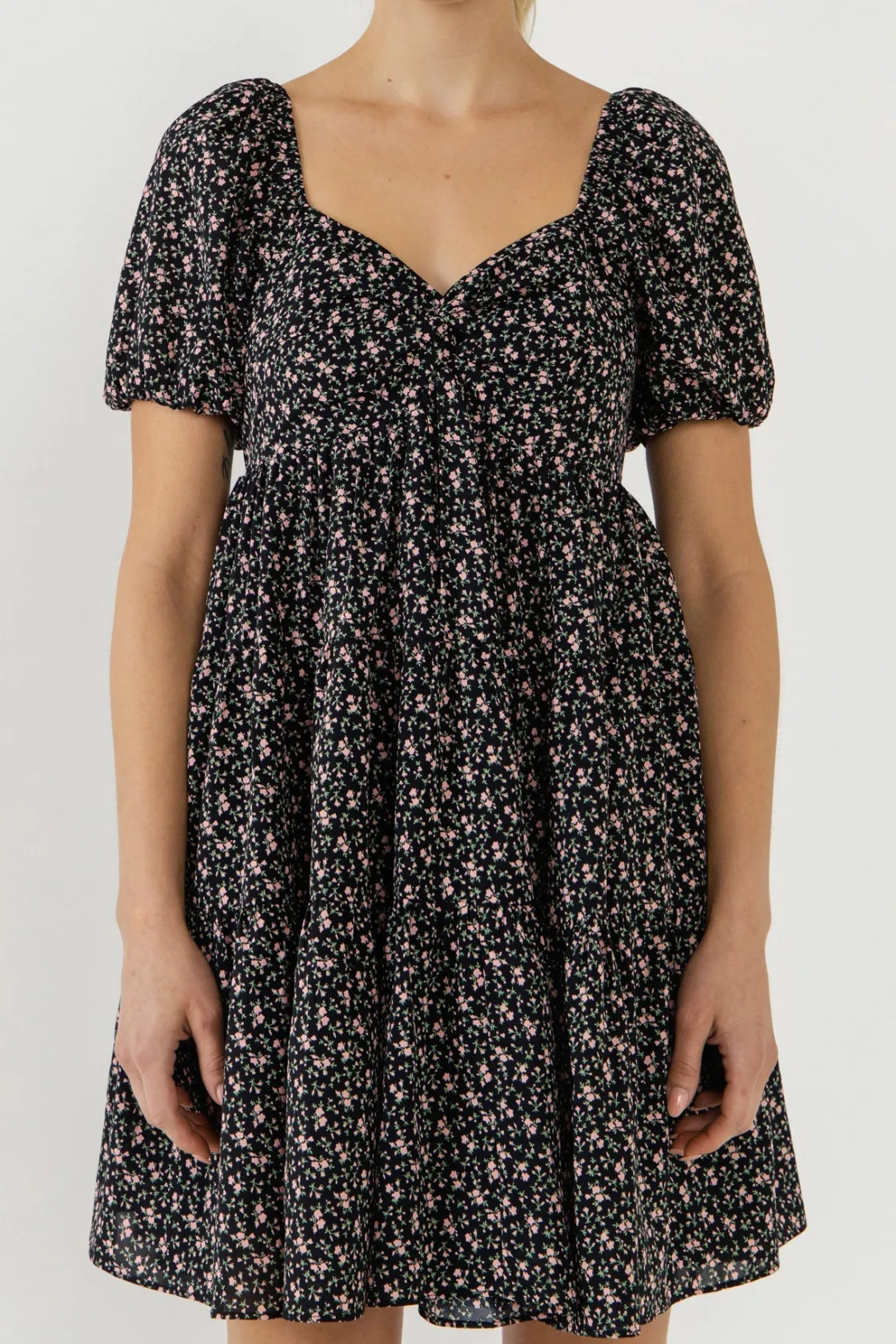 english_factory__floral_m_0.webp ENGLISH FACTORY Tops*- Floral Mini Dress BLACK/PINK