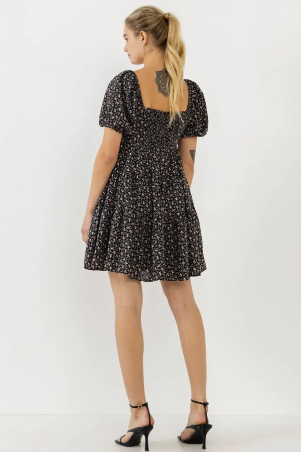 ENGLISH FACTORY Tops*- Floral Mini Dress BLACK/PINK